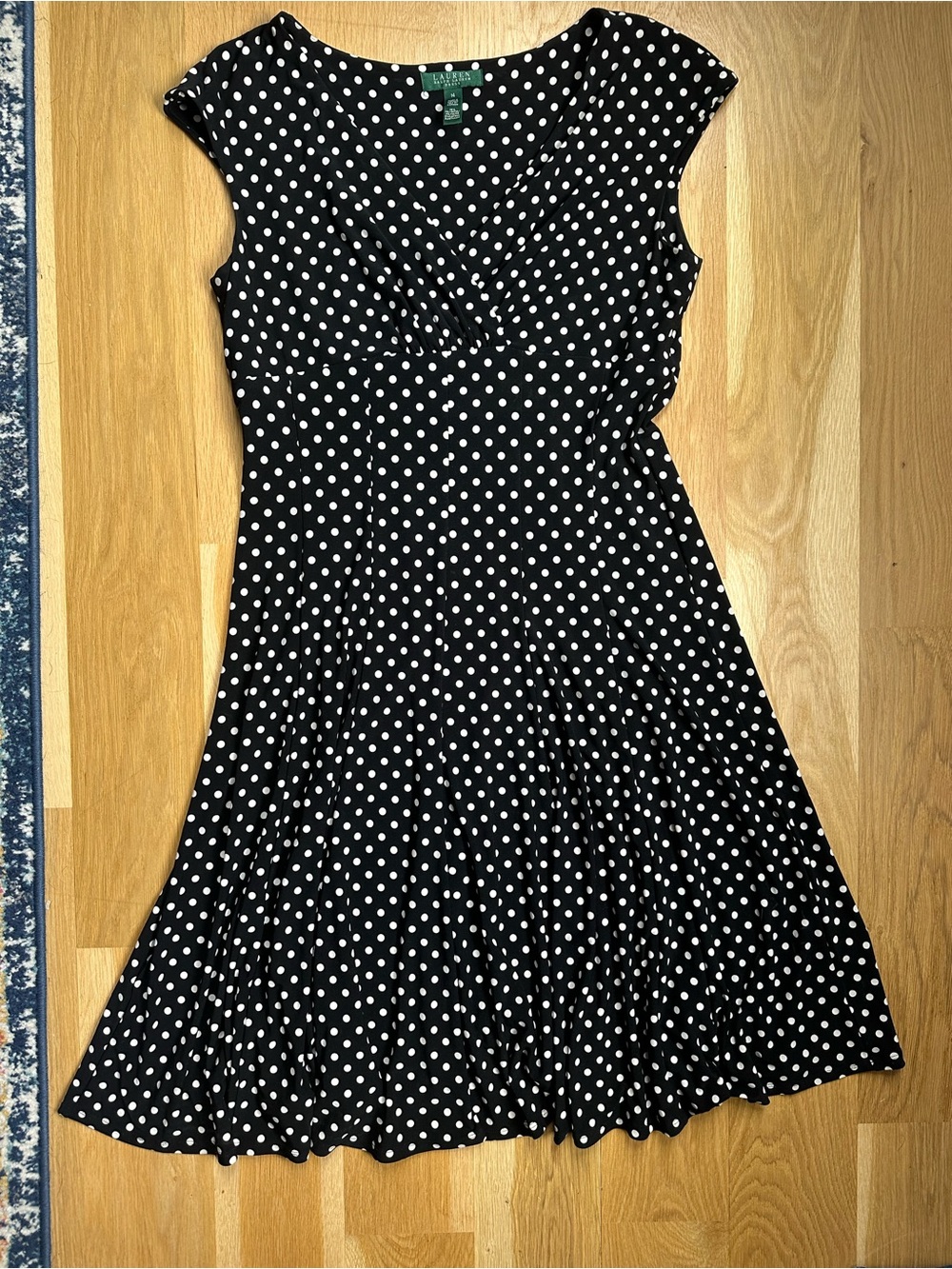 Lauren Ralph Lauren Black and White Polka Dot A-Line Dress